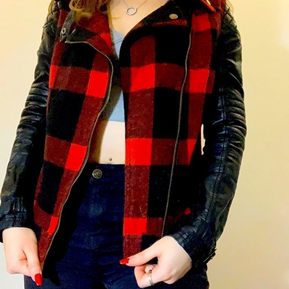 RD style buffalo plaid, biker jacket, size medium